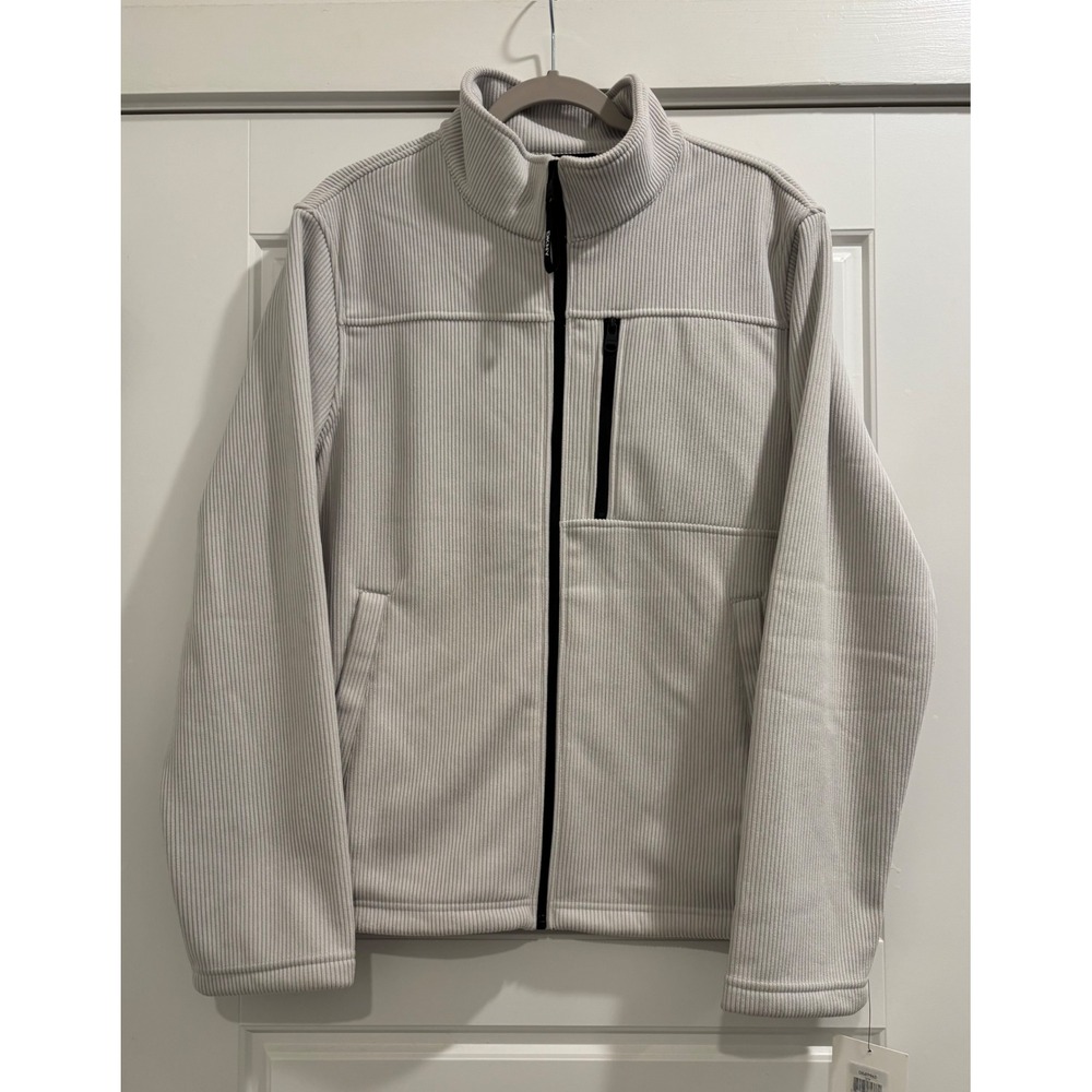 DKNY Mens Full Zip Ribbed Fleece Jacket Grey DX4FF965 Mock Neck
